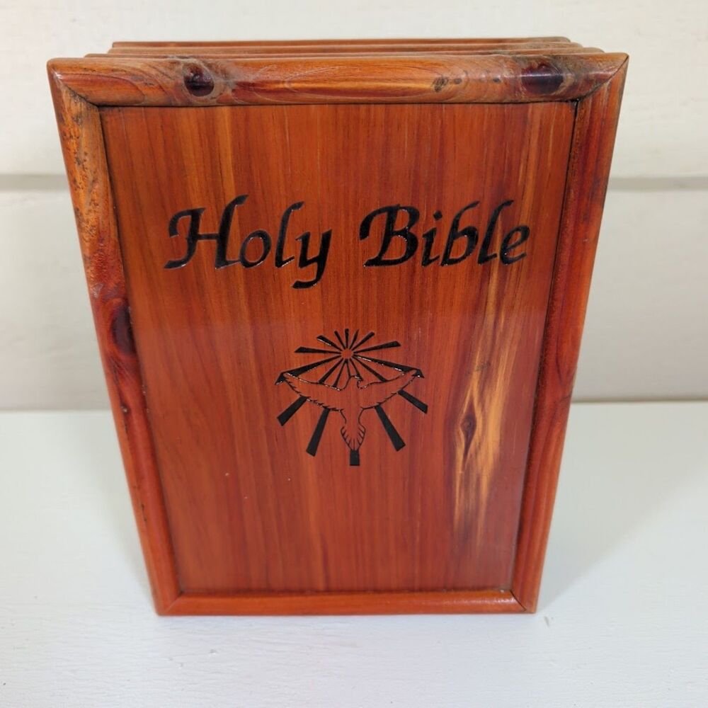 Vintage Holy Bible Dove of Peace Catholic Edition Cedar Storage Presentation Box